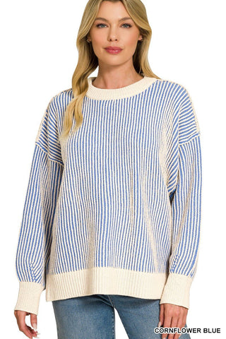 Brinley Two-Tined Crewneck Sweater - Wild Lavender Boutique