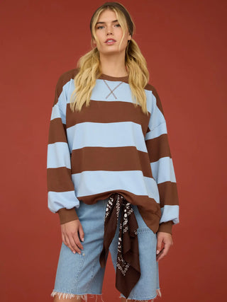 Josie Striped Crew Neck Top - Brown