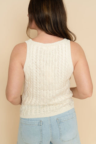 Brynn Knit Sweater Scoop Neck Sleeveless Tank Top - Cream - Wild Lavender Boutique