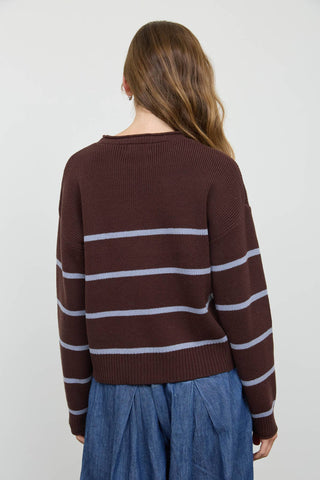 Brynn Striped Crew Neck Sweater - Brown - Wild Lavender Boutique