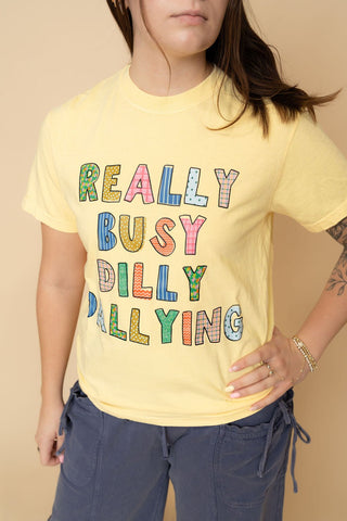 Busy Dilly Dallying Graphic Tee - Yellow - Wild Lavender Boutique