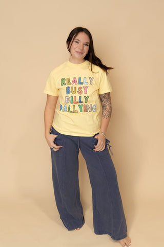 Busy Dilly Dallying Graphic Tee - Yellow - Wild Lavender Boutique
