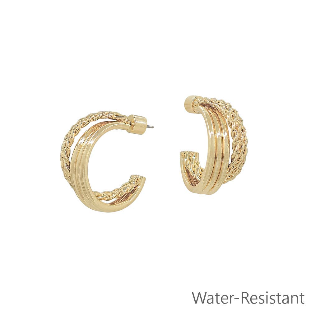 Gold Textured 1" Layered Hoop Earring