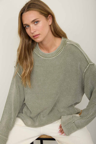 Werner Ribbed Crew Neck Sweater - Olive
