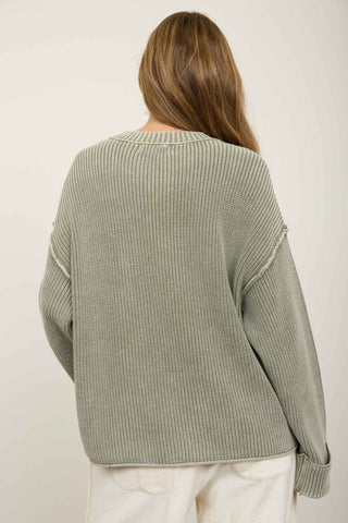 Werner Ribbed Crew Neck Sweater - Olive