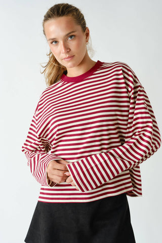 Horizon Striped Long-Sleeve Tee - Cherry Red