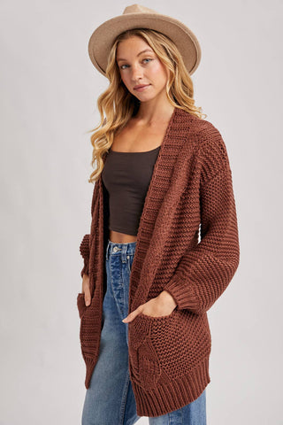 Charlie Cable Knit Cardigan - Chocolate