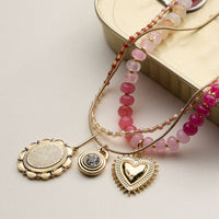 Layered Beaded and Pendant Necklace Set with Gold Accents – Heart and Charm Detail