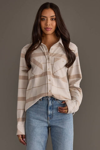 Cream, Tan & Gray Plaid Button Up