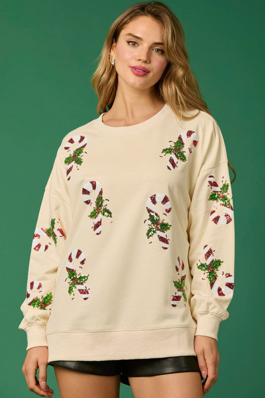 Candy Cane Sequin Pull Over