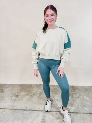 Carmen Contrast Sweatshirt - Green - Wild Lavender Boutique