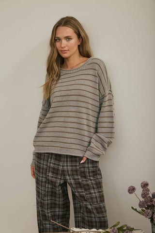 Carmen Striped Crew Neck Sweater - Wild Lavender Boutique
