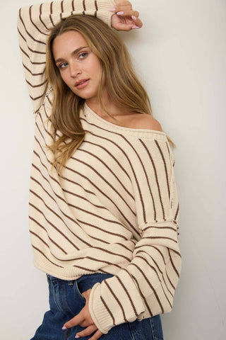 Carmen Striped Crew Neck Sweater - Wild Lavender Boutique
