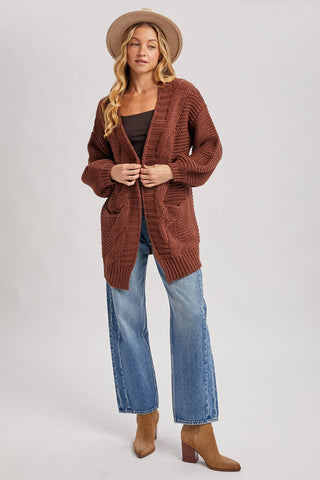 Charlie Cable Knit Cardigan - Chocolate
