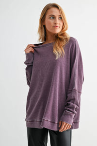 Waffle Ribbed Roundneck Pullover