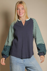 Eva Oversized Floral & Stripe Casual Knit Top