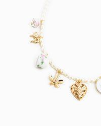 Feminine Ceramic Charm Pearl Chain Necklace