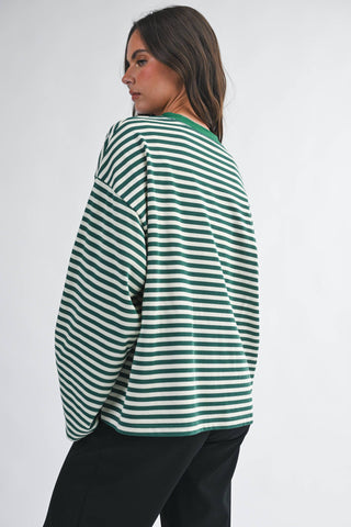 Frankie Oversized Stripe Long Sleeve Top - Green
