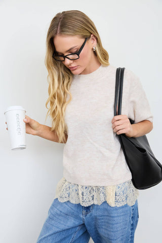 Claire Short Sleeve Sweater - Cream - Wild Lavender Boutique