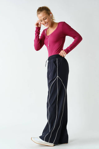 Clarissa Curved Classic Track Pants - Black - Wild Lavender Boutique