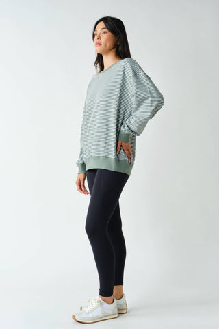 Coastal Striped Crewneck Sweatshirt - Green - Wild Lavender Boutique