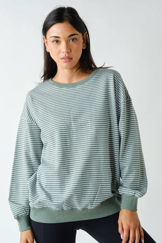 Coastal Striped Crewneck Sweatshirt - Green - Wild Lavender Boutique