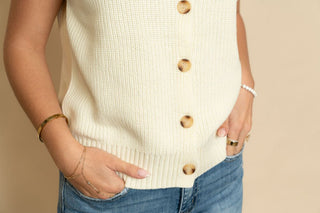 Cody Sleeveless Button - Up Ribbed Vest - Cream - Wild Lavender Boutique