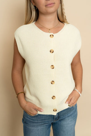 Cody Sleeveless Button - Up Ribbed Vest - Cream - Wild Lavender Boutique