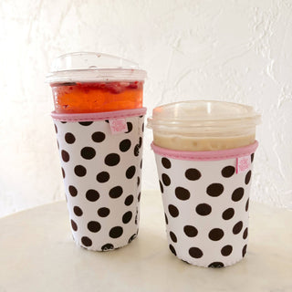 Coffee Cup Cover - Brown Polka Dots - Wild Lavender Boutique