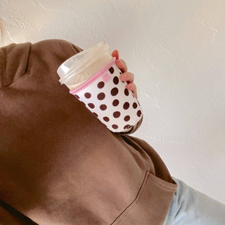 Coffee Cup Cover - Brown Polka Dots - Wild Lavender Boutique