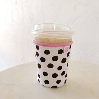 Coffee Cup Cover - Brown Polka Dots - Wild Lavender Boutique