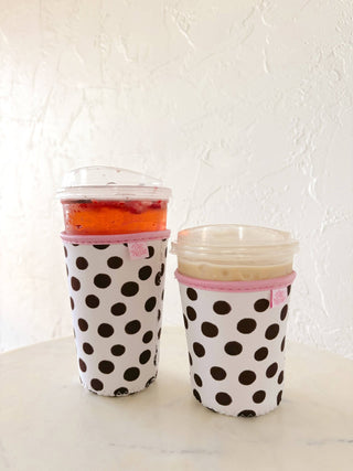 Coffee Cup Cover - Brown Polka Dots - Wild Lavender Boutique