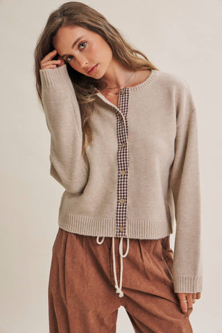 Cottage Cardigan Gingham Accent Cardigan - Wild Lavender Boutique