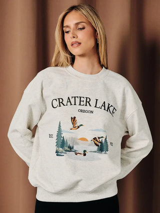 Crater Lake Crew Neck Sweatshirt - Gray - Wild Lavender Boutique