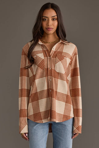 Cream & Rust Plaid Button Up - Wild Lavender Boutique