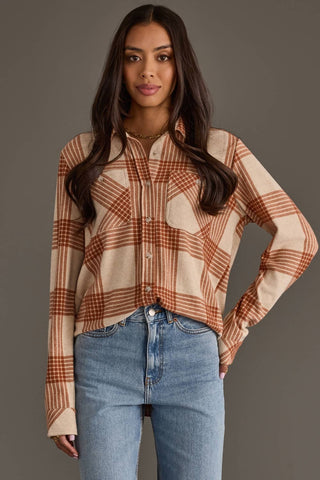 Cream & Rust Plaid Button Up - Wild Lavender Boutique