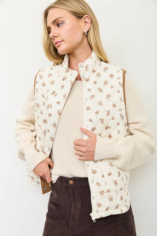 Margot Floral Quilted Vest - Cream