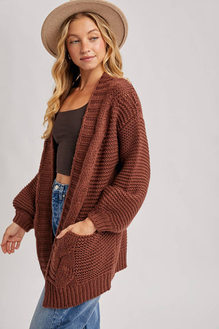 Charlie Cable Knit Cardigan - Chocolate