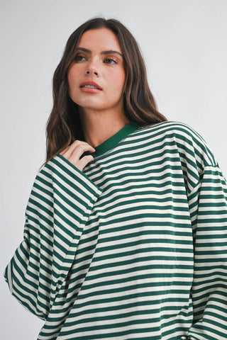 Frankie Oversized Stripe Long Sleeve Top - Green