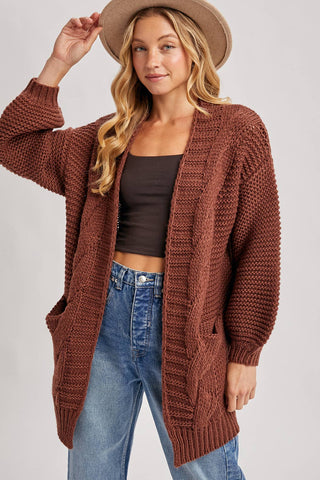 Charlie Cable Knit Cardigan - Chocolate