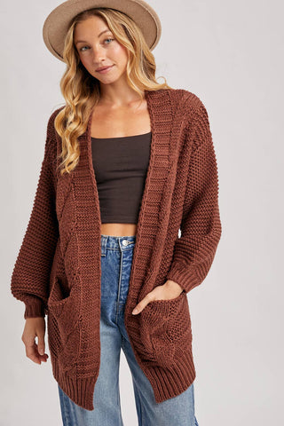 Charlie Cable Knit Cardigan - Chocolate