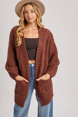Charlie Cable Knit Cardigan - Chocolate