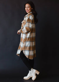 Tan, Cream & Gray Plaid Long Flannel