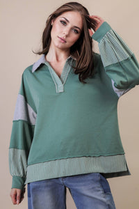 Color Block Solid & Stripe Casual Knit Top