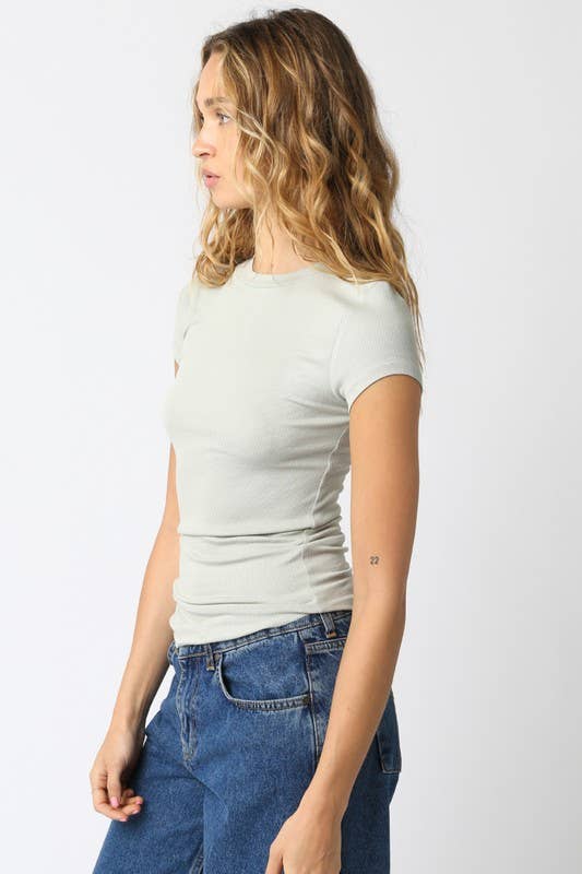 Serena Ribbed Cap Sleeve Top - Heather Gray