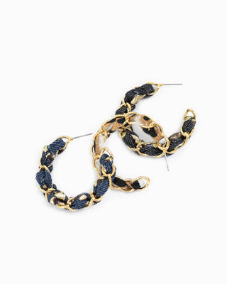 Denim Leopard Scarf Chain Hoop Earrings - Wild Lavender Boutique