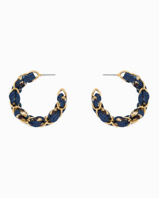 Denim Leopard Scarf Chain Hoop Earrings - Wild Lavender Boutique