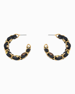 Denim Leopard Scarf Chain Hoop Earrings - Wild Lavender Boutique