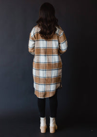 Tan, Cream & Gray Plaid Long Flannel