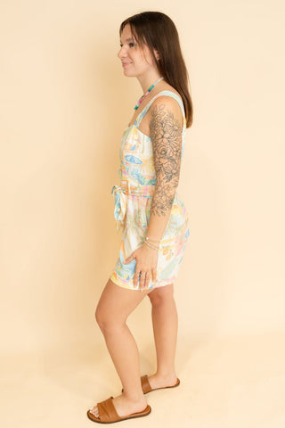 Dori Coastal Print Tie - Waist Summer Romper - Wild Lavender Boutique